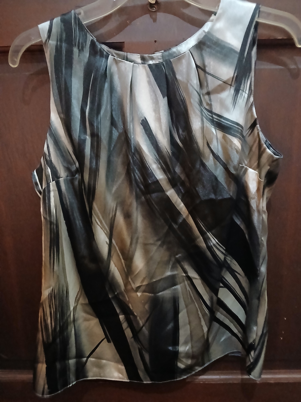 Wallis Black And Pewter Satin Blouse Size 12 Button Up Back Chic Career Wear